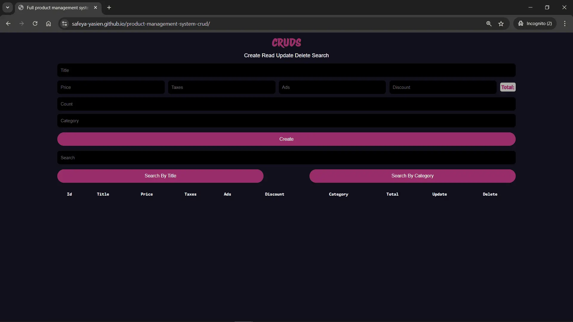 Product Management System Crud